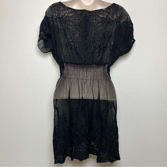 Women Whymsigoth Sheer Dress Large Black Embroidered Fairy Grunge Nylon Cover Up - Picture 3 of 8